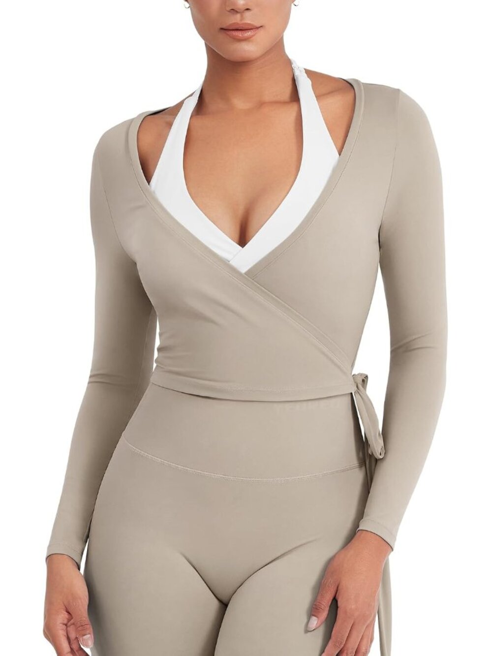 Ease Womens Pilates Wrap Top Tie Workout Shirt